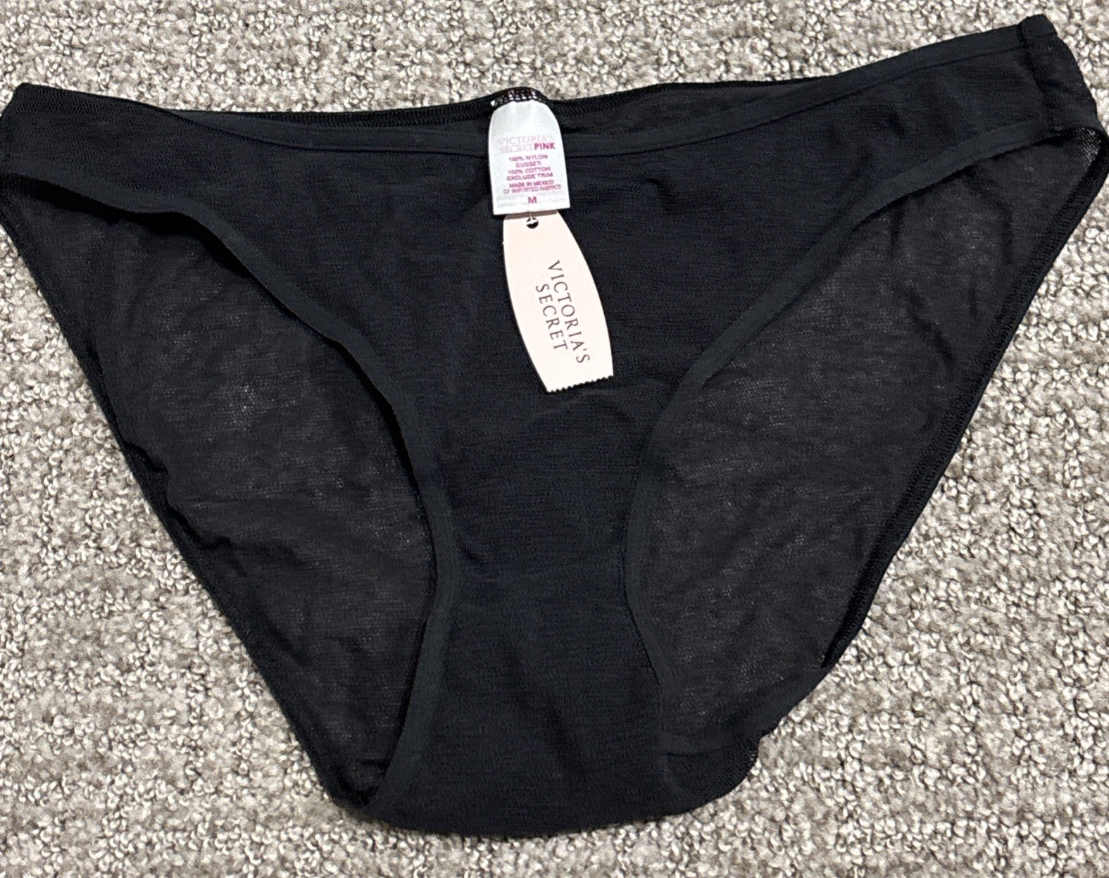 Victoria’s Secret Sexy Sheer Hip Hugger Panties Medium Black Stretch Nylon NWT
