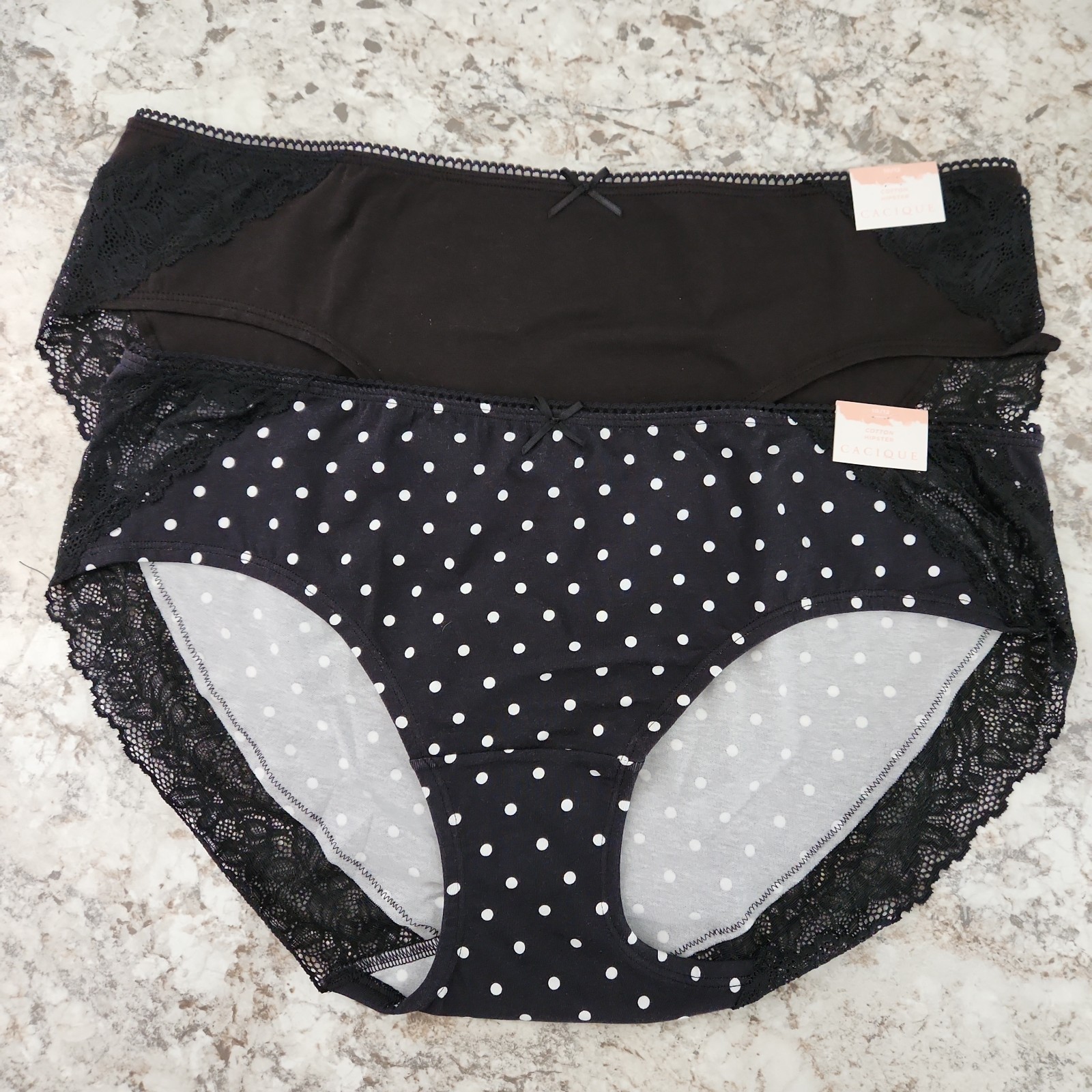Cacique Lane Bryant Cotton Hipster Panties Set Of 2 10/12 Black & Polka Dot