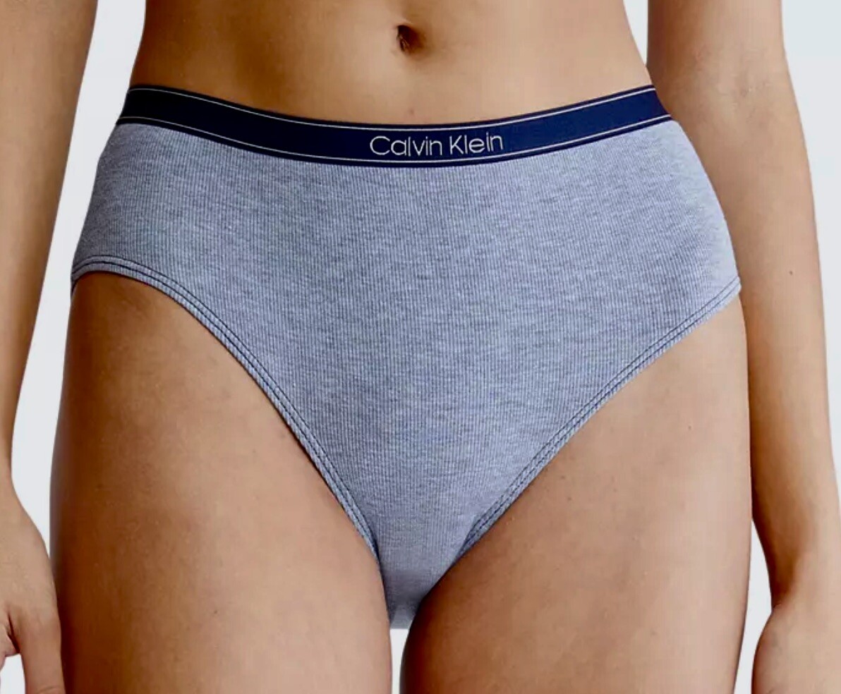CALVIN KLEIN Pure Ribbed Modal Denim Blue Hi Waist Bikini Panty Womens XS 4 S 5