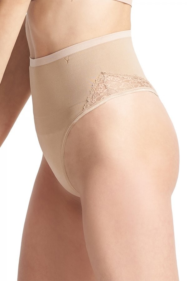 NWT Yummie Women’s M/L Lace insert Thong YT5-215 Almond