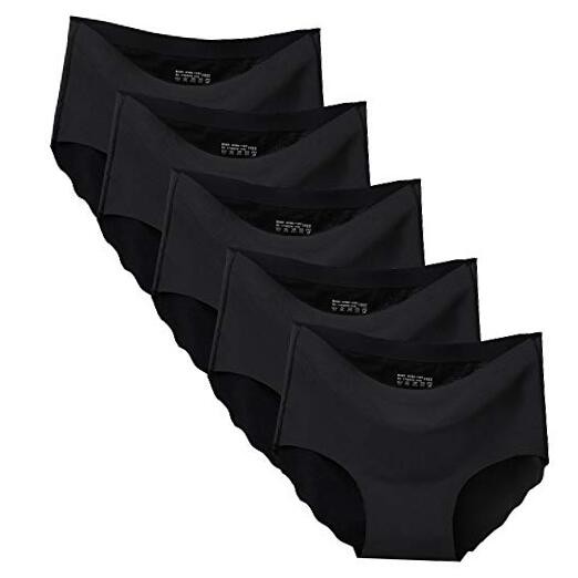 Women’s Ice Silk Seamless Panties Pack of 5, Mid-Rise Medium 5 Black