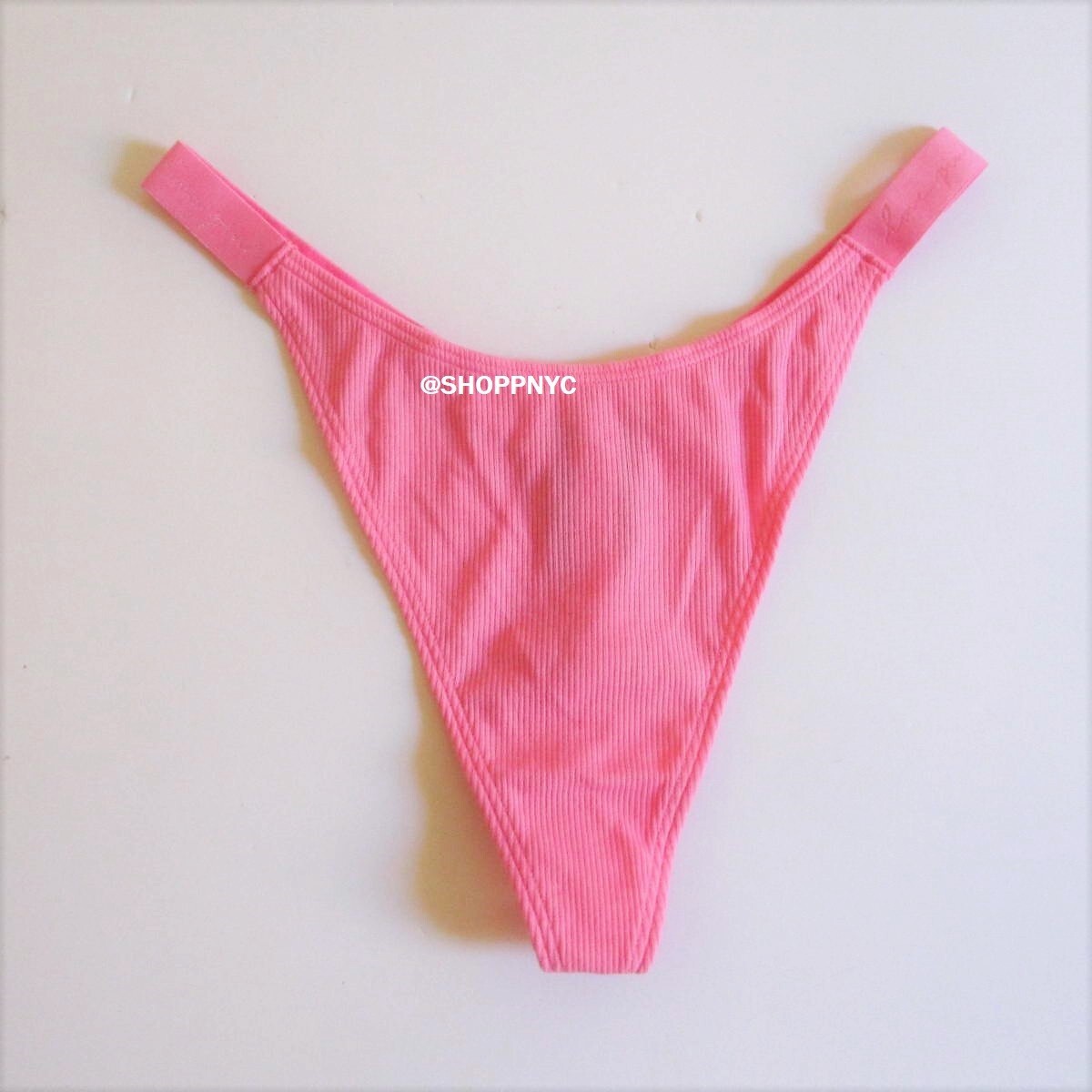 PINK Victoria’s Secret Cotton High Leg Logo Thong Panty S L XL Pink Ribbed nwt
