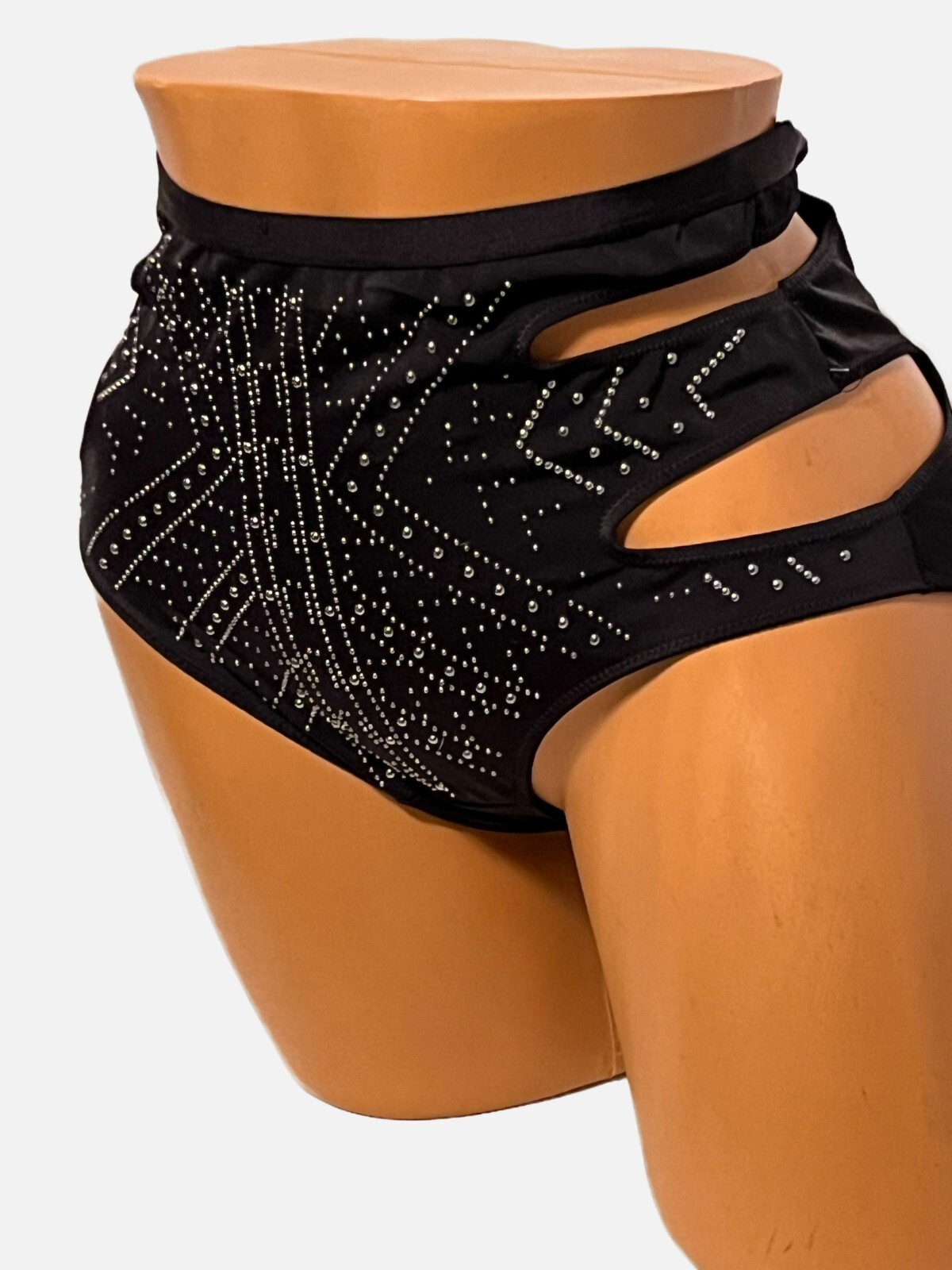 Brief High Rise Panties Black Medium Embellished Cut Out Hips