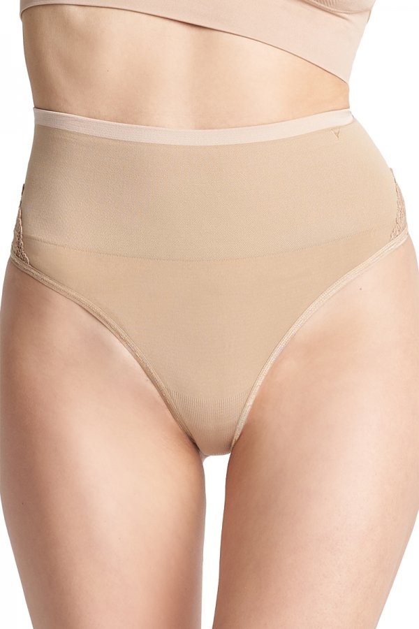 NWT Yummie Women’s M/L Lace insert Thong YT5-215 Almond