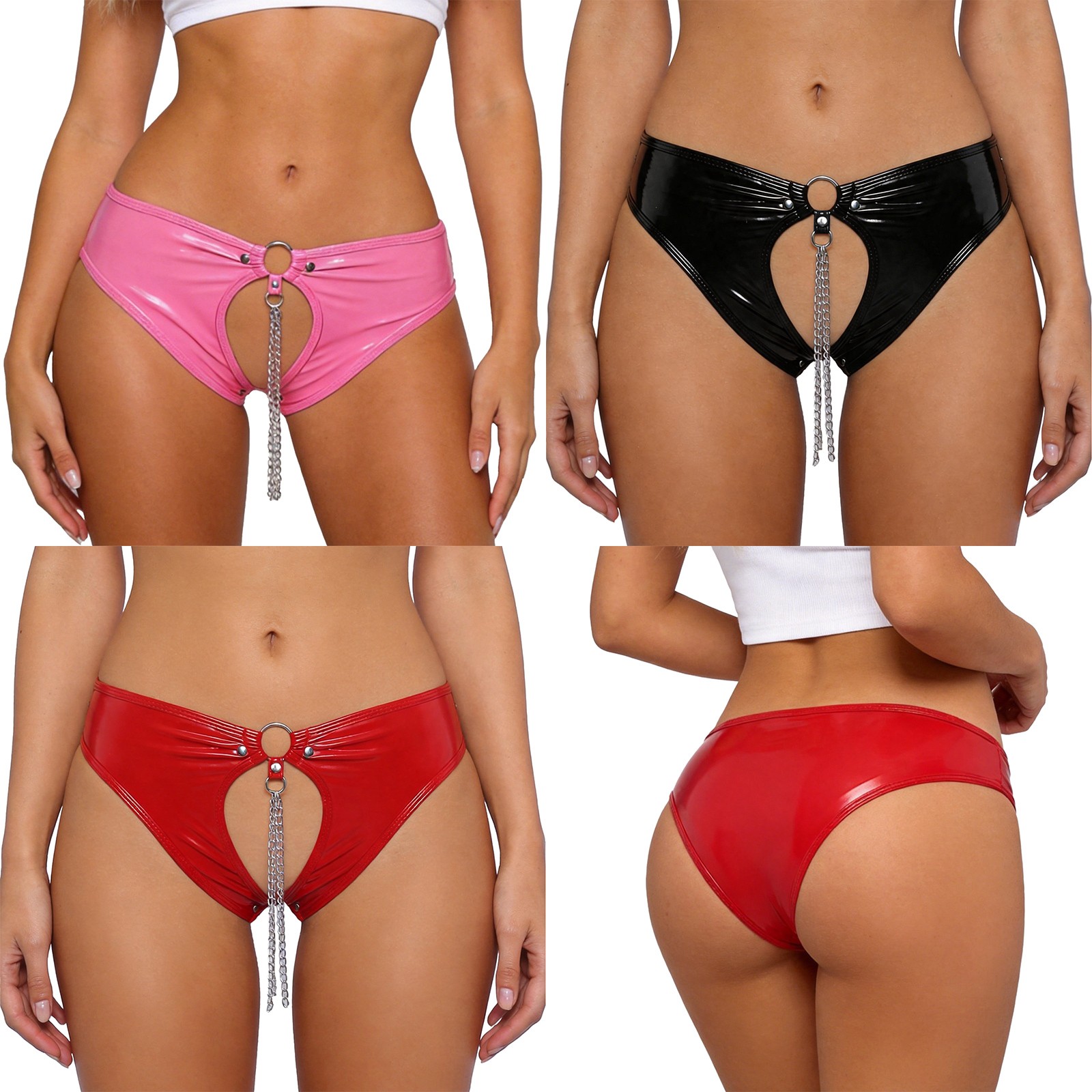 Women Panties Rave Underwear Gift Hot Pants Club-Wear Open Crotch Date Night PU