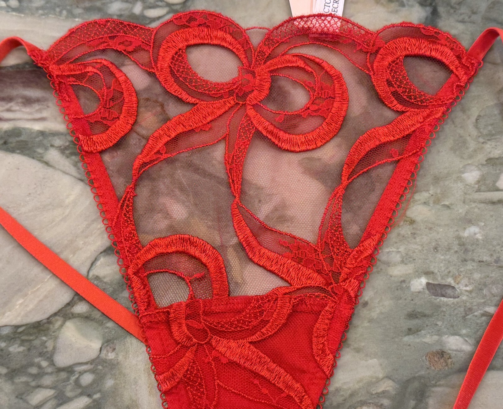 NEW Victoria Secret Dream Angels Bow Embroidery V-String Bright Vermillion XXL