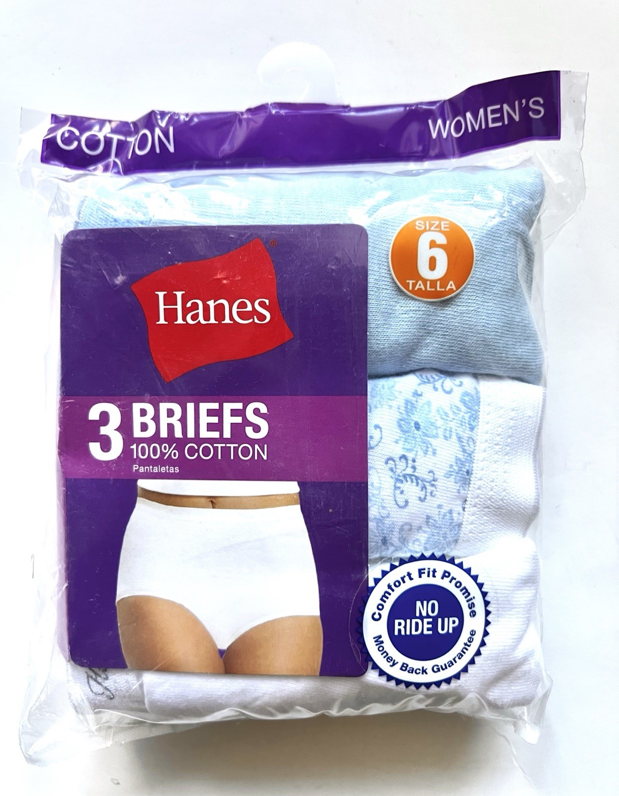 Hanes Women’s 100% Cotton Tagless Free Briefs 3 Pair Multicolor Size 6
