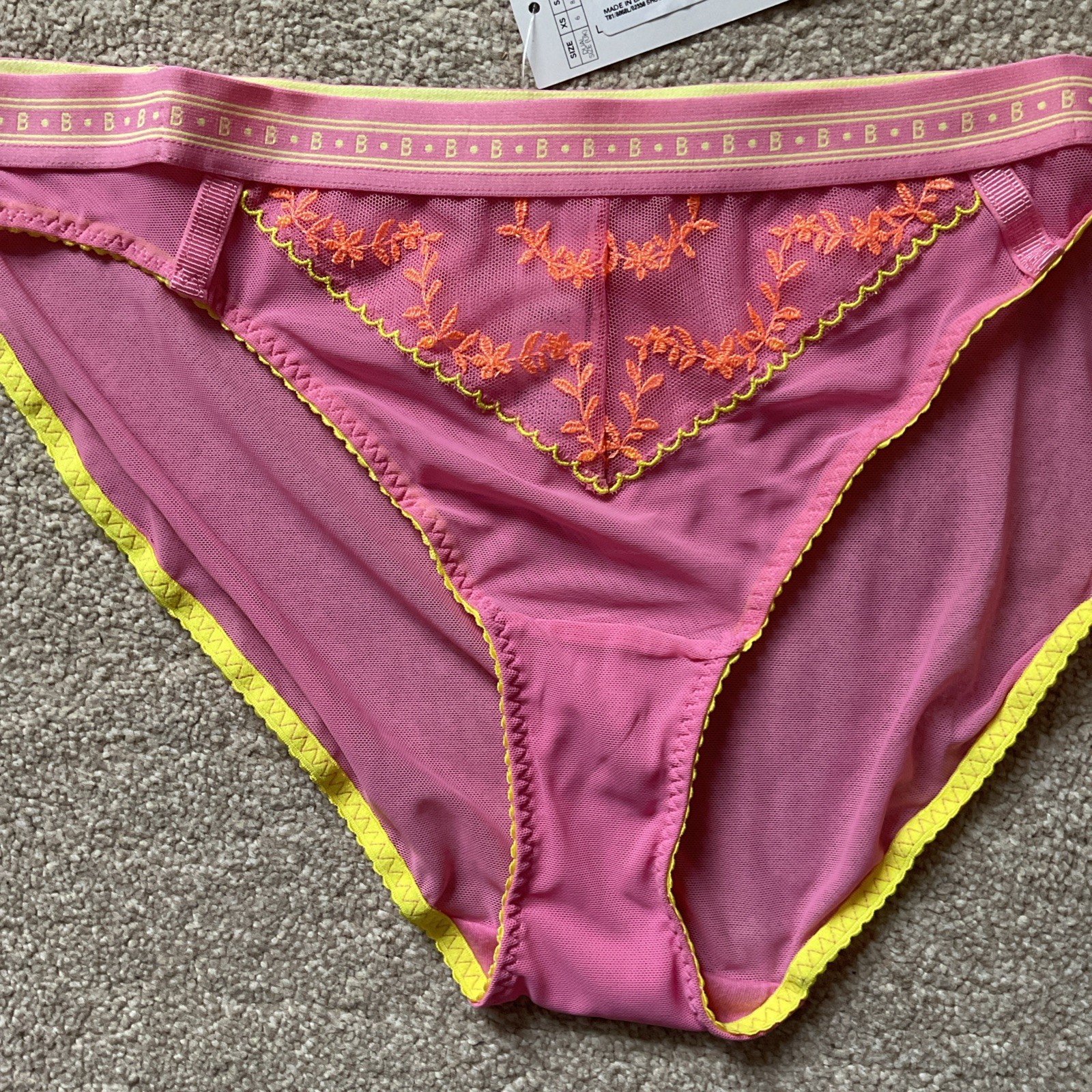 M&S 2 x MEDIUM 12-14 Boutique High Leg Knickers See Through Mesh Shocking Pink M