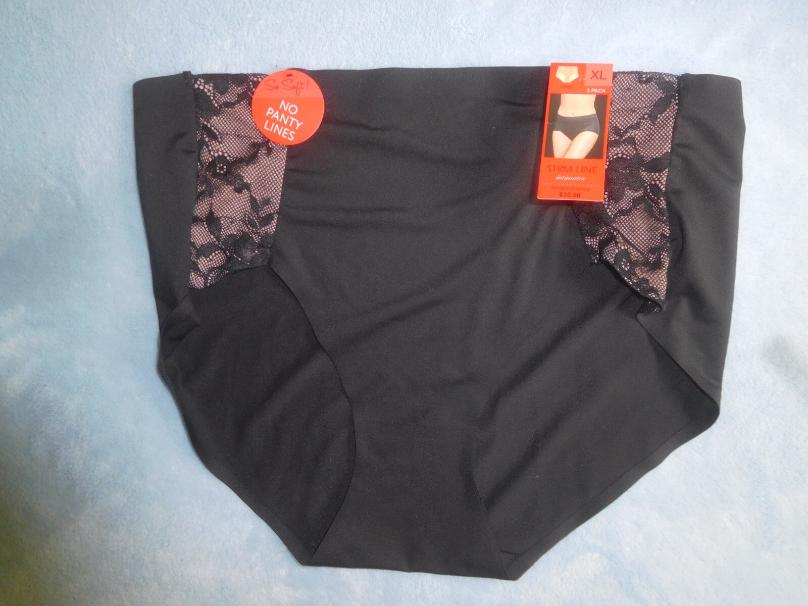 Strm Line Intimates brief panties Black Nylon Spandex Lace Trim XL
