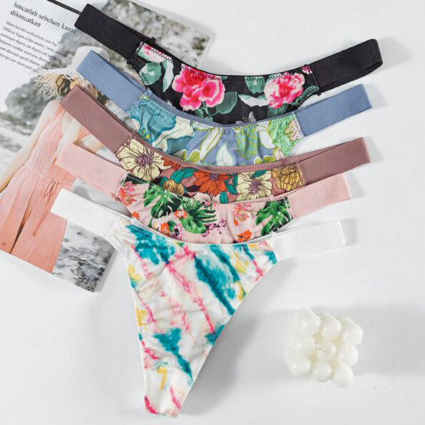 5pack Lot Sexy Womens String Bikinis Thong Floral Silky Panties French Underwear