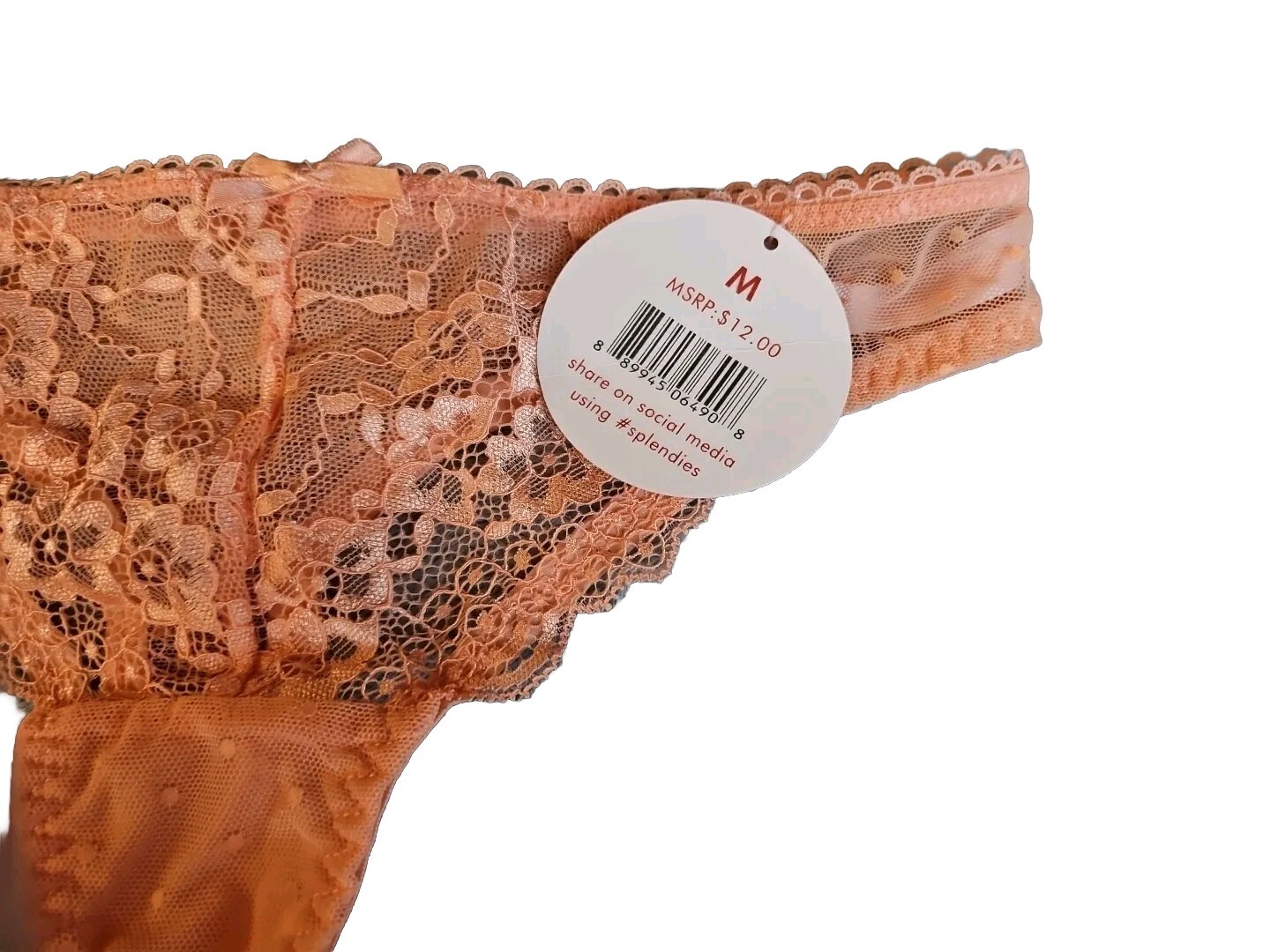 Size M – NWT Splendies 1pr Lacy Peach Color Thong Panties