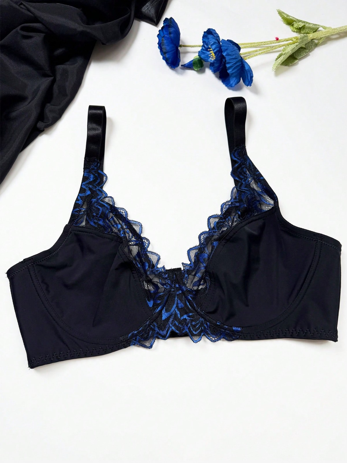 Sexy Lace Patchwork Comfort Bra in Plus Sizes Non Wired for Curves Cheap24