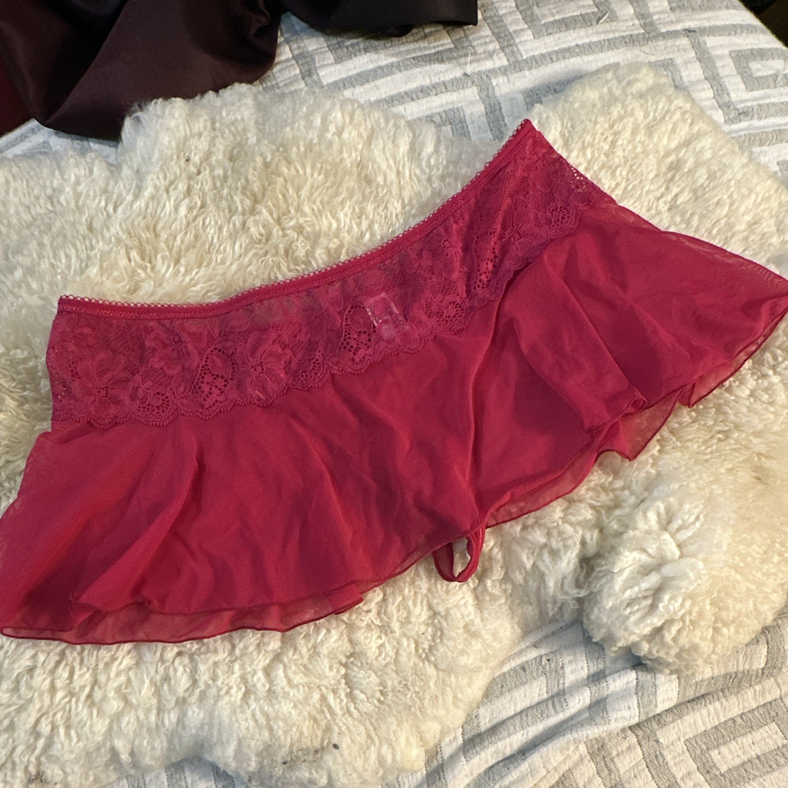 b.tempt’d Pink Floral Lace Mesh Boyshort Panties Sheer Stretch L