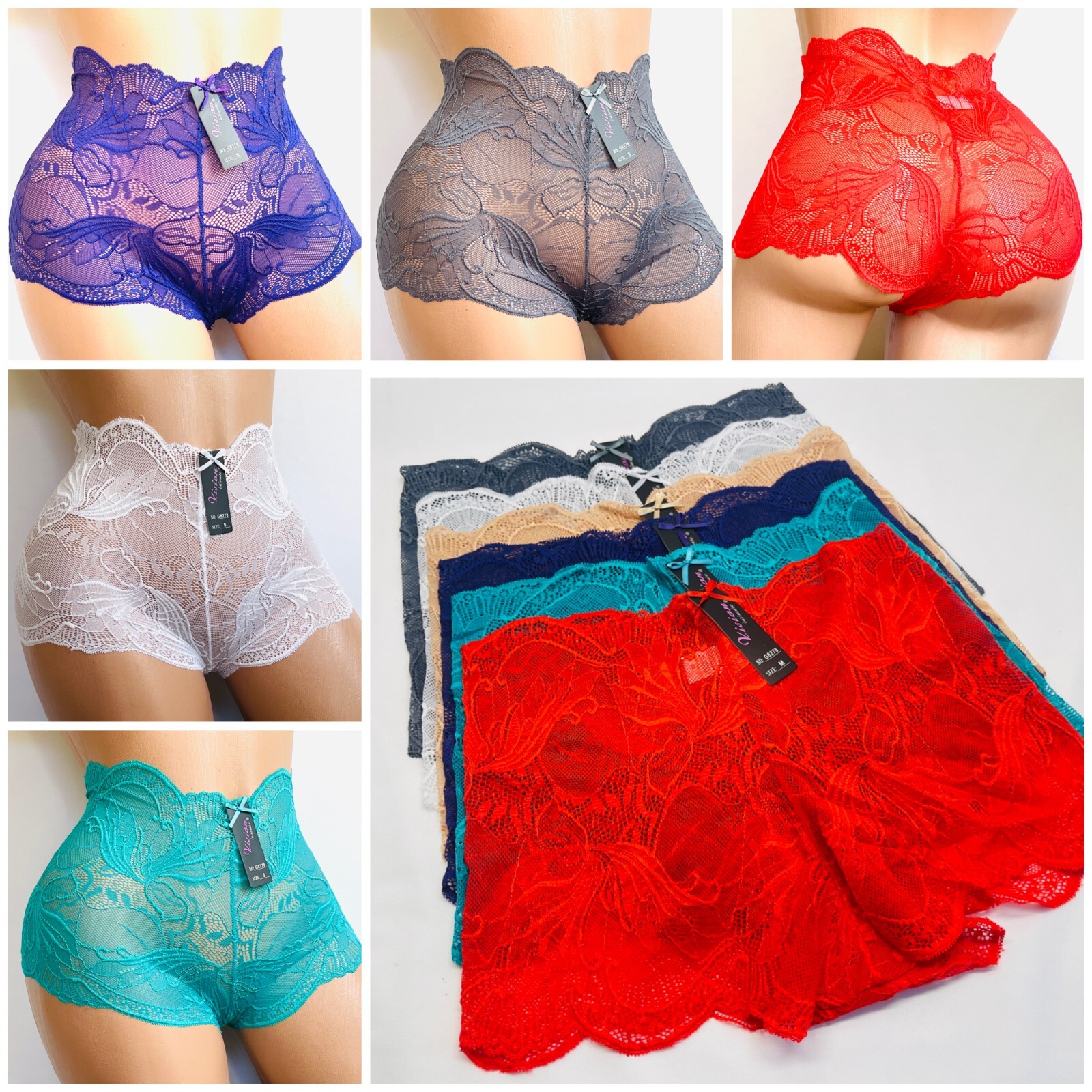Boyshorts High waisted Soft Lace lot 6/12 short panty Underwear Short 8278 S-4XL