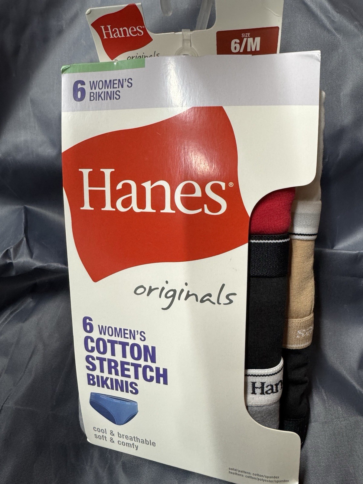 Hanes Women’s Originals Cotton Stretch Bikinis 6 Pack – Size 6 M – New