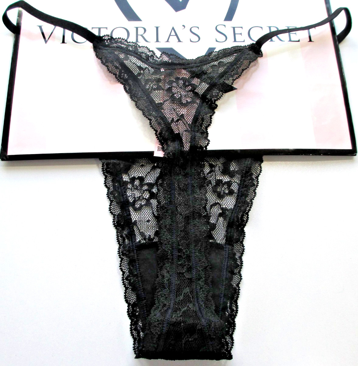 VICTORIA’S SECRET High Leg String Thong Panty VS Black Lace S L SMALL LARGE NWT
