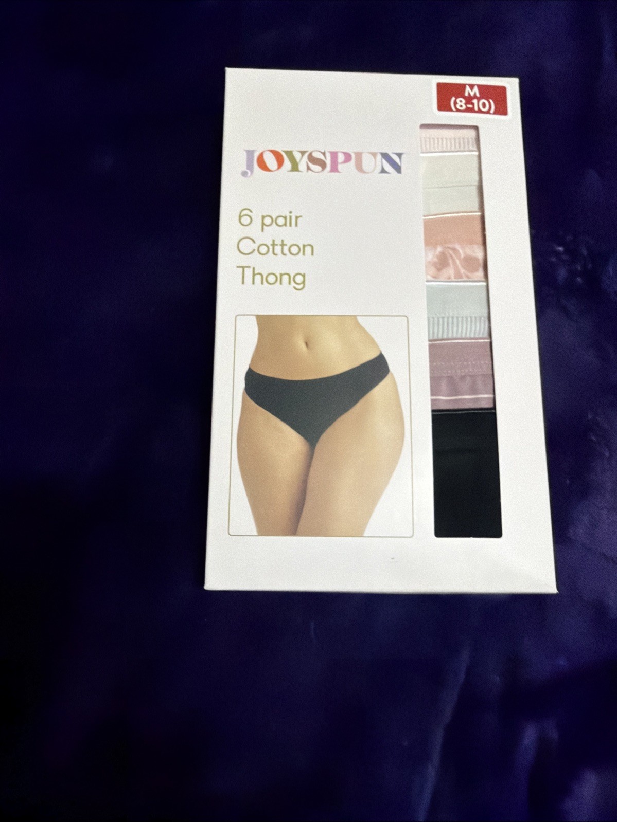 Joyspun Women’s 6 Pair Cotton Thong M (8-10) NWT Super Soft Lined Gusset