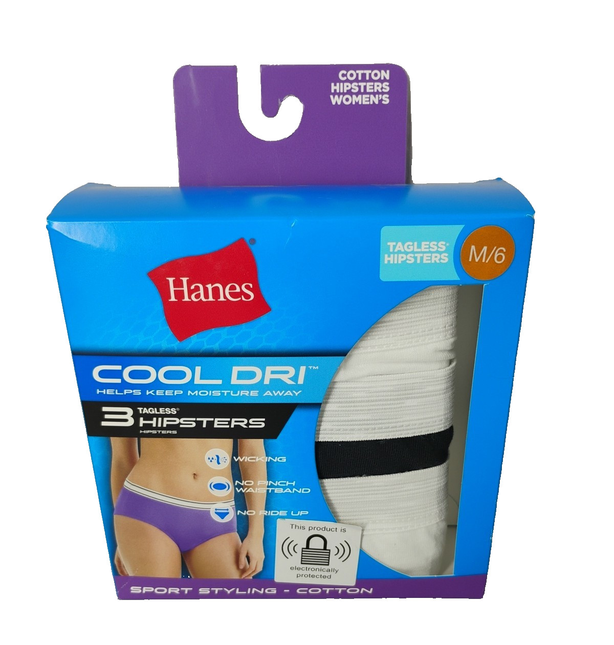 Hanes Womens Cool Dri Hipster Panties 6 pair Sz M/6 Tagless NEW in Box (2) 3pks