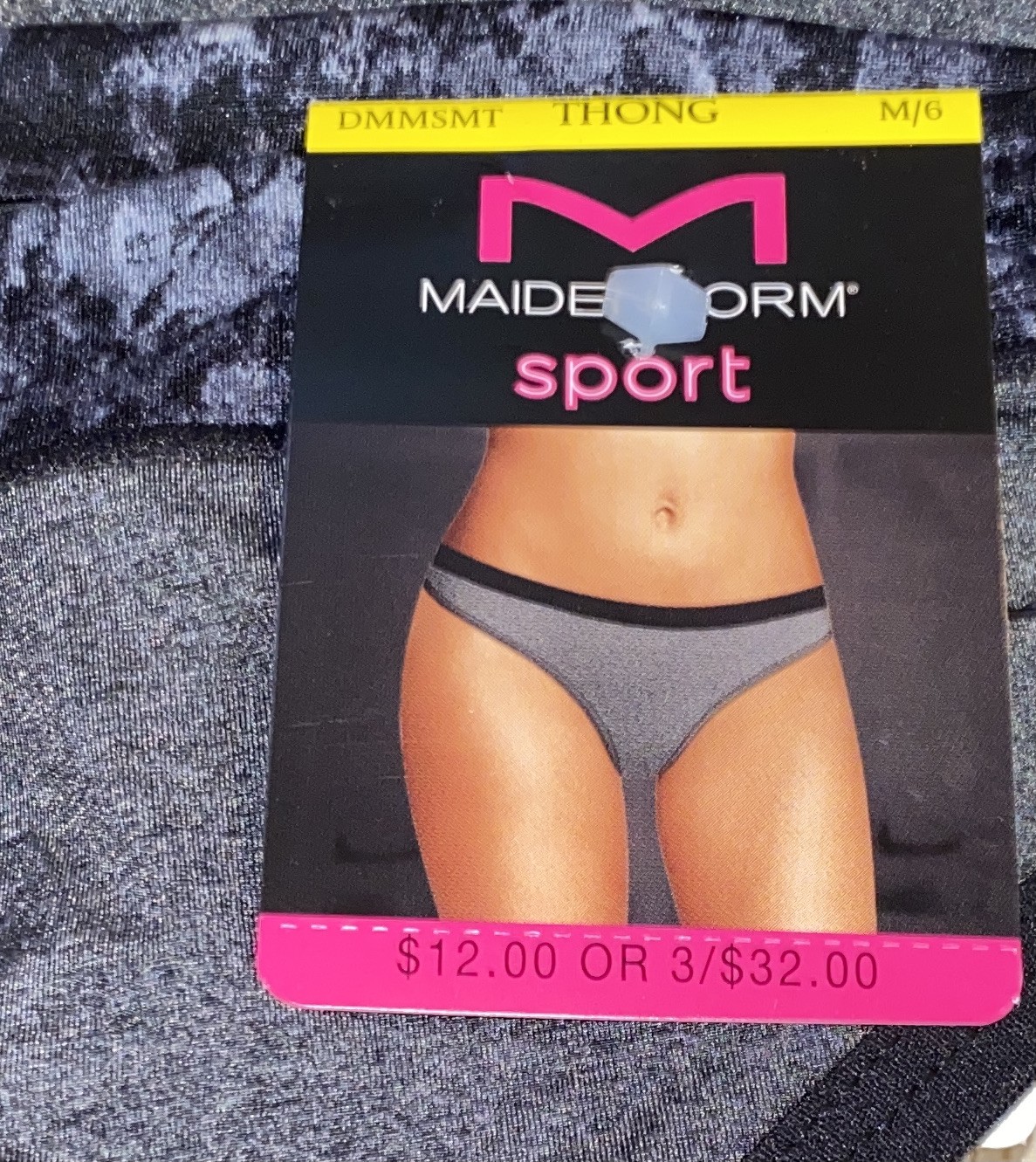 MAIDENFORM Sport Charcoal Grey Black Breathable Thong Panty Womens Sz S 5 2XL 9