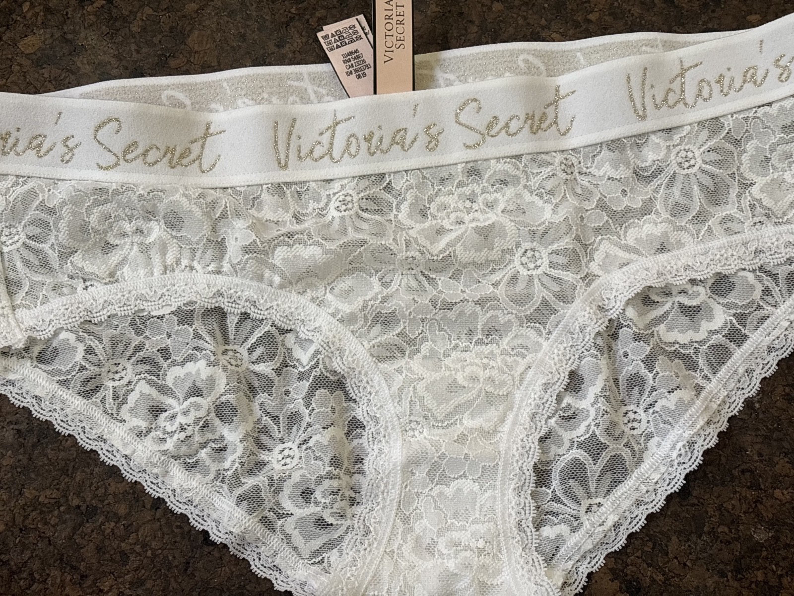 3 VS NWT Medium Rare Logo Lace Hiphugger Panties Black White Gold Premium Indiv.