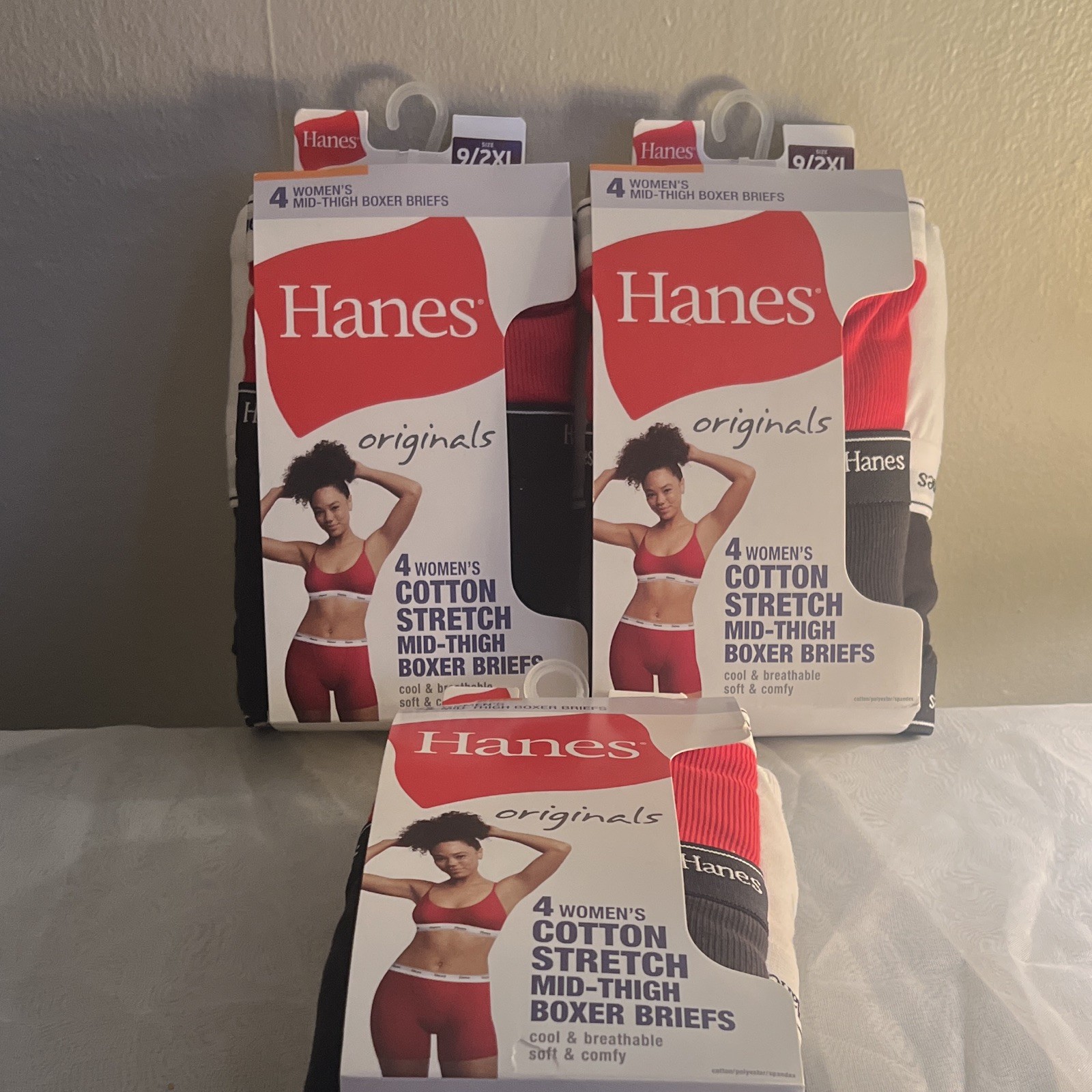 Hanes Originals Tagless Stretch Cotton Mid-Thigh Boxer Briefs 4 Pack 2XL Multi