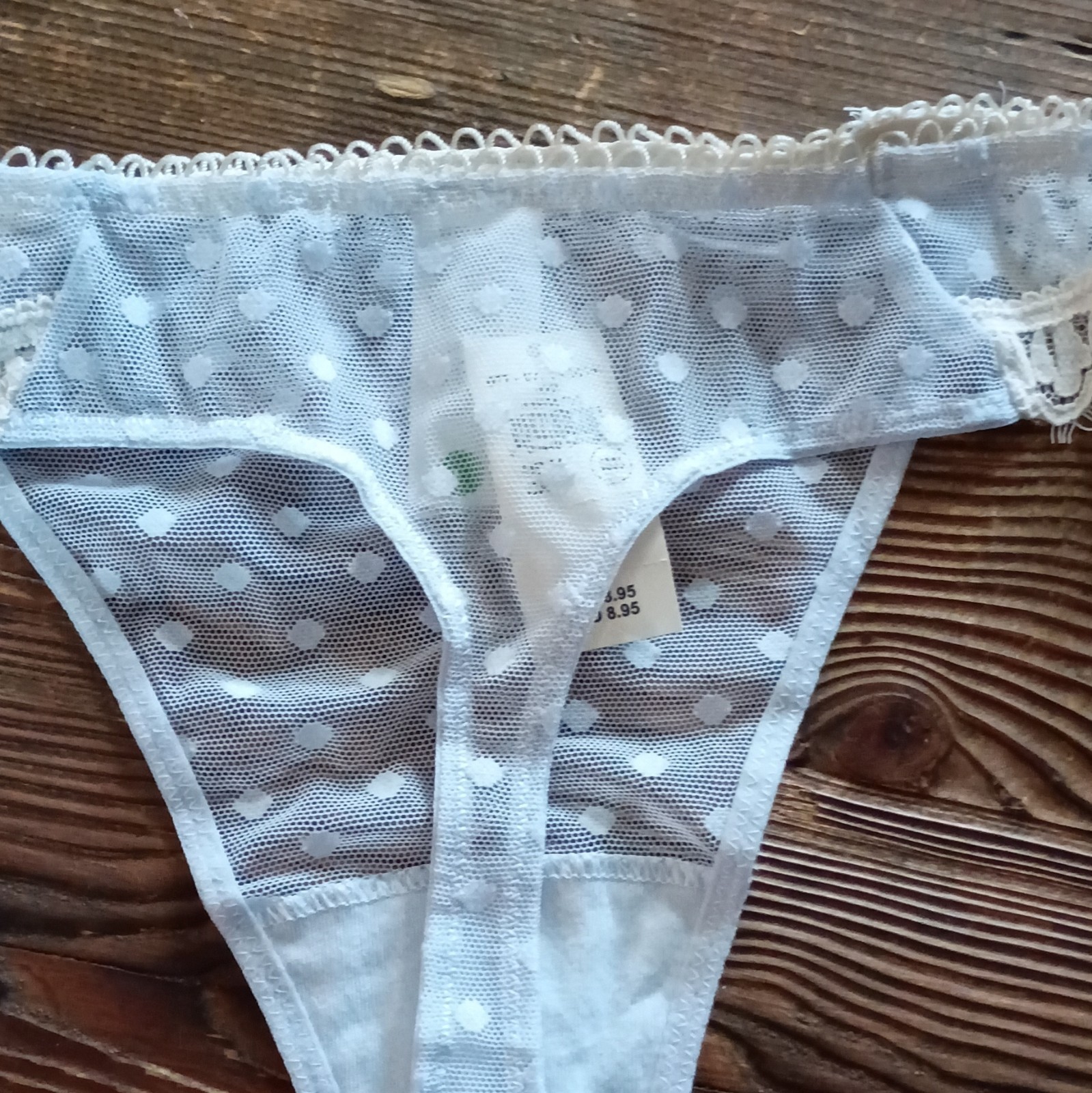 Aerie Women’s Light BlueSheer Mesh Polka Dot Lace Thong Panties Size M