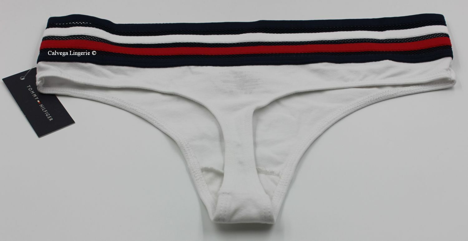 NWT TOMMY HILFIGER R11T609 “Classic” Cotton Mid-Rise Thong, Bright White (WH1)