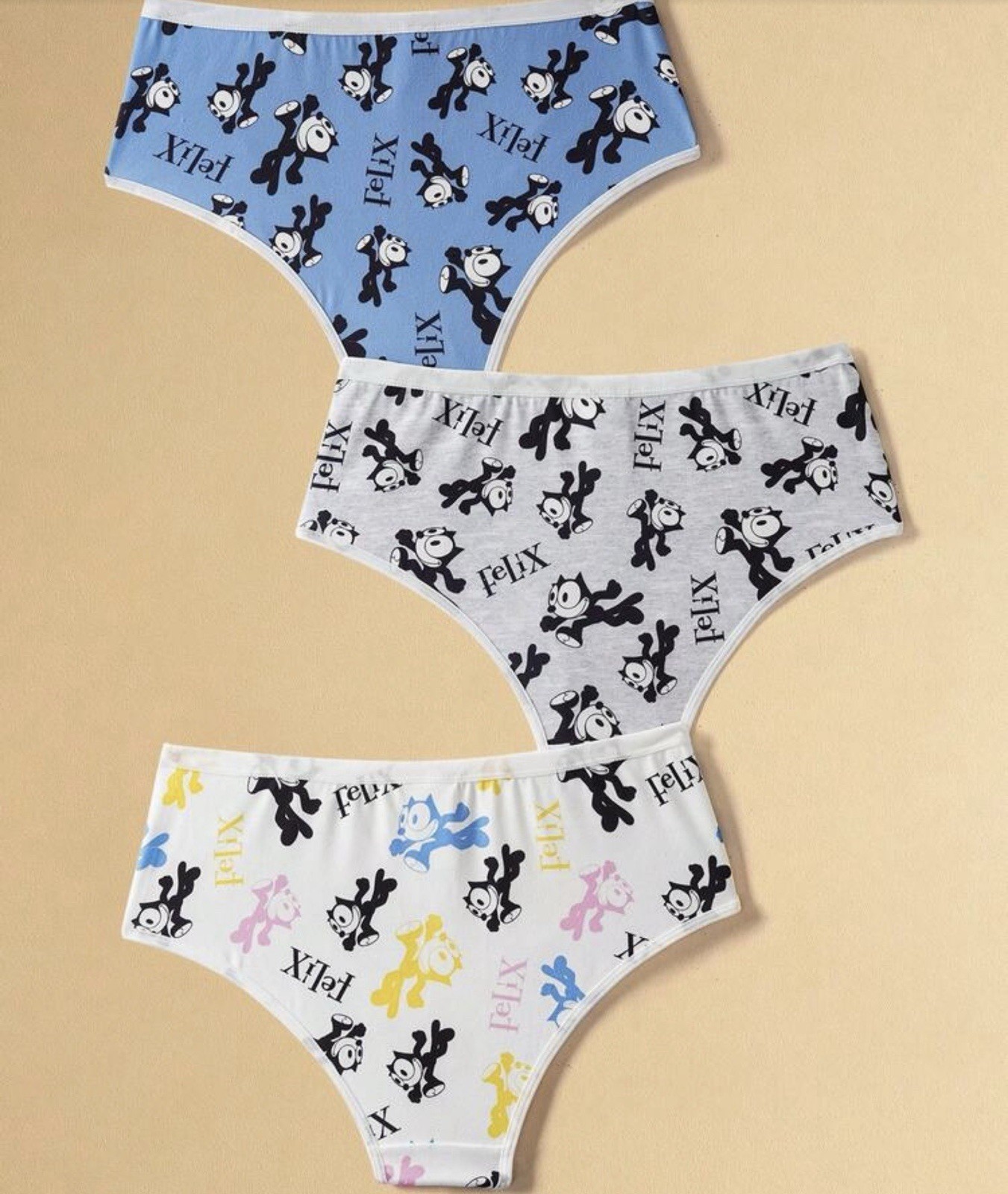 Women’s Teen Felix the Cat Blue Gray Bikini Kawaii Panties Cartoon 3pk Medium