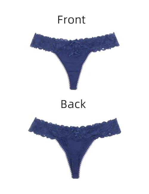 Lace Bow Panties Low Waist Floral Ribbon Brief Sexy X-Large-XX-Large Blue