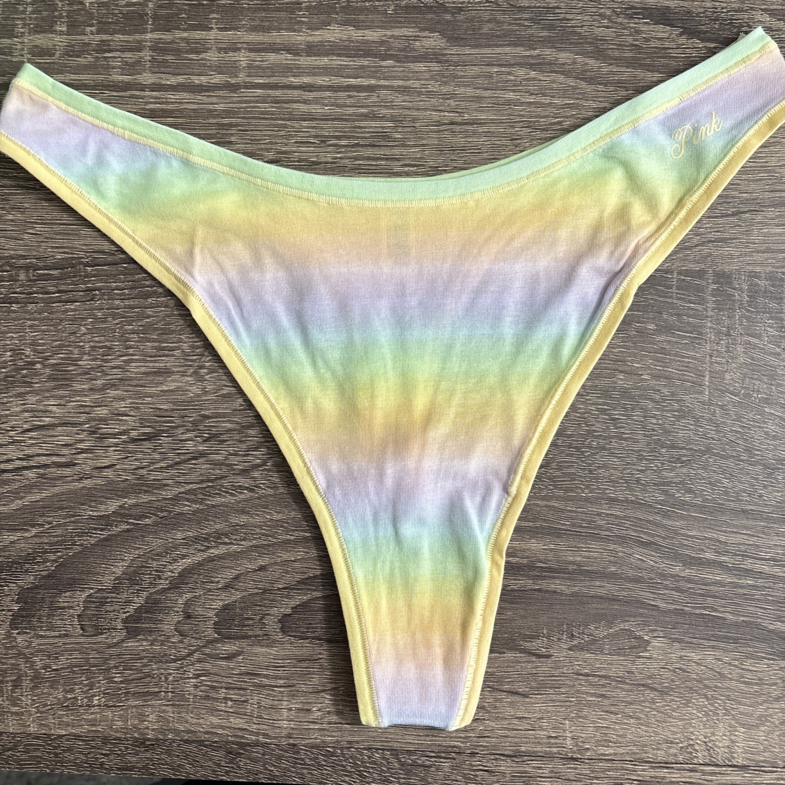 Pink By Victoria’s Secret, Large , Pastel Rainbow, Cotton Thong Panties