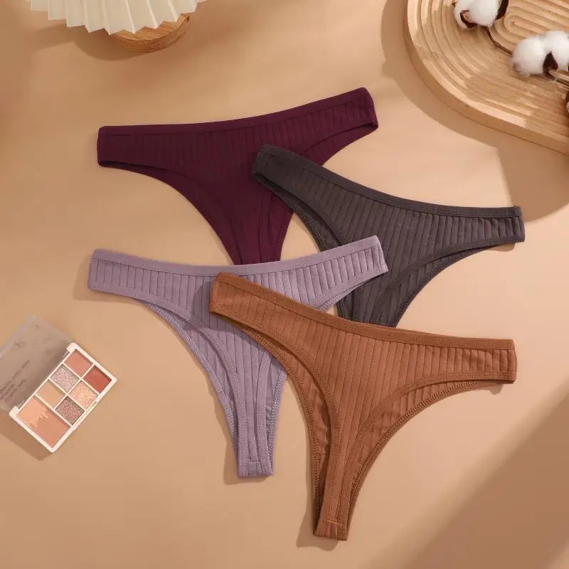 8 PCS Sexy Women Seamless Thong Panties Cotton Low Rise Soft Ribbed G-String Set