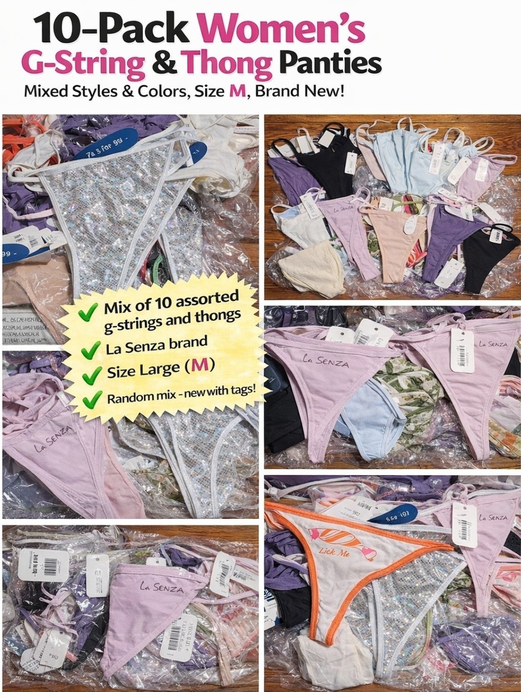 New Wholesale Lot 10 La Senza Women G-String Thongs Panties Underwear Medium