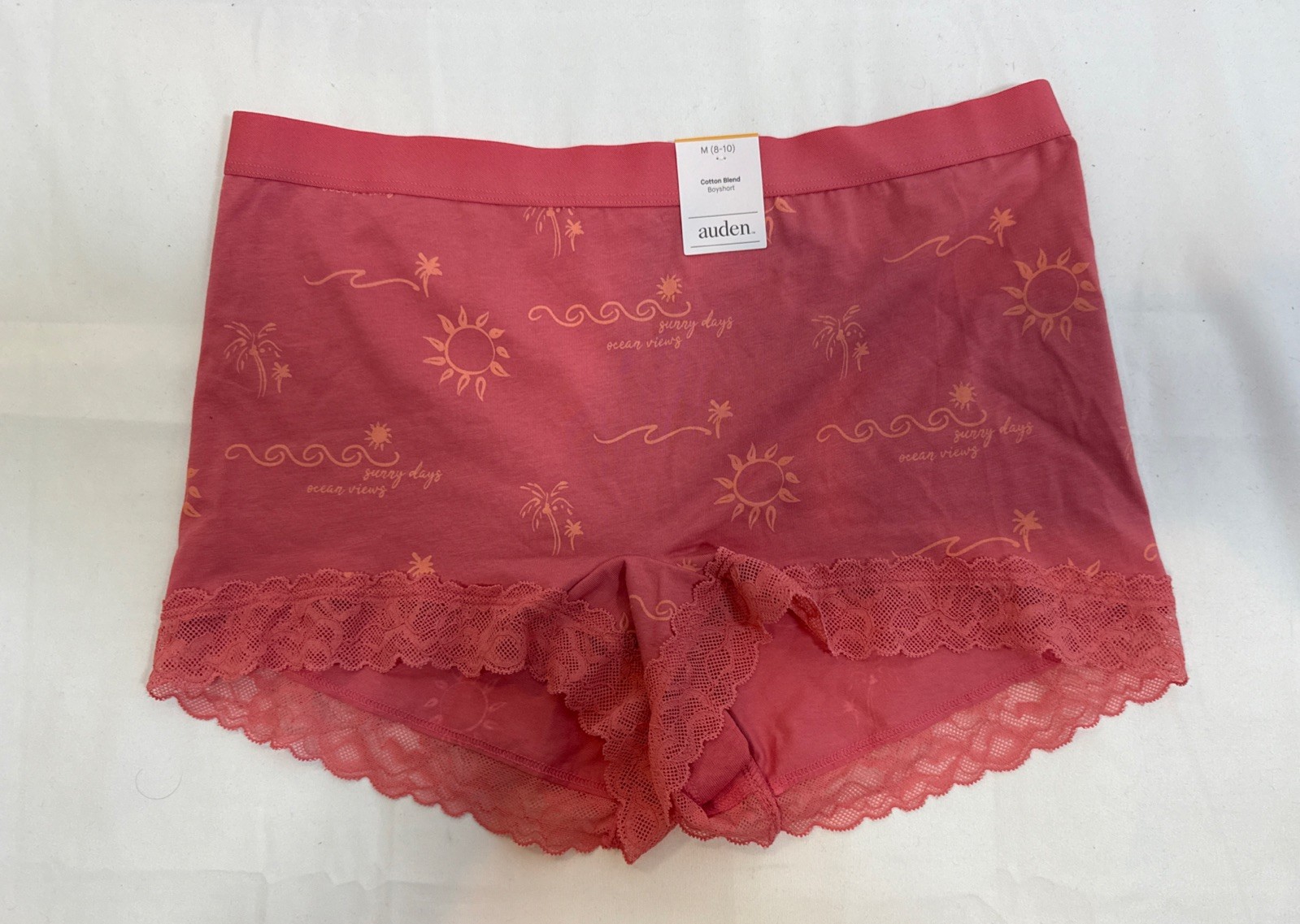 Auden Women’s Cotton Blend Shorts Underwear Lace Coral Low Rise Size XS (0-2)