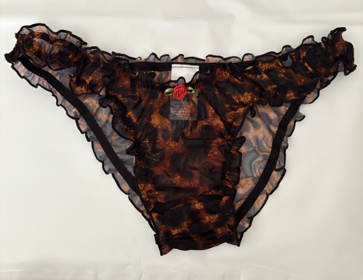 PARADE Lot/2 Silky Mesh Cheeky Bikini Panty Flutter Ruffle Black Leopard XS NEW