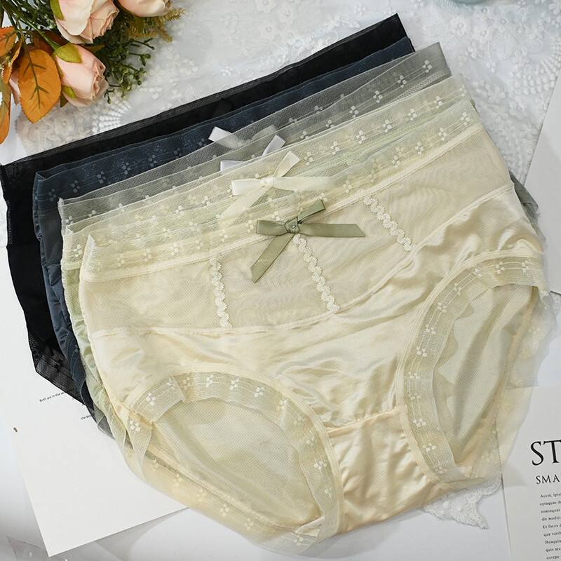 5packs Lot Sexy Womens Sheer Satin Panties Full Briefs Lady Underwear Lingeries