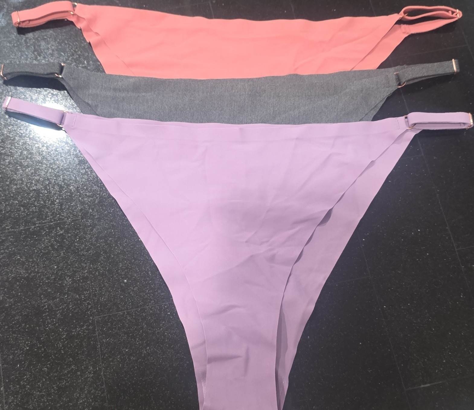 Women’s Thong Panties 3 Pack L Pink Gray Purple Polyester Polyamide Solid New