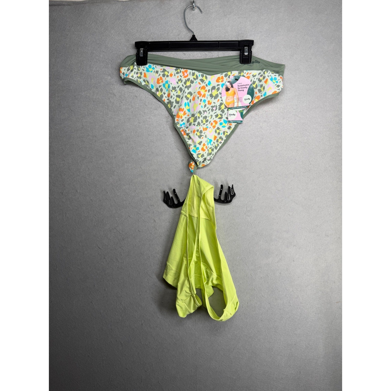 Kindly Yours Sustainable So Comfy Thong 2-Pack Floral Leopard Neon Green XXXL 22
