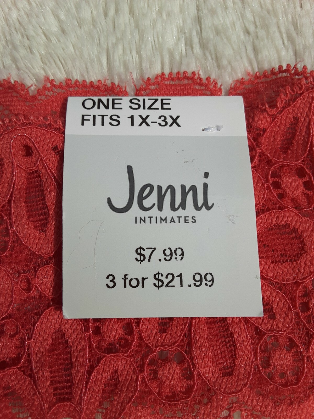 •NWT Jenni Womens Lace Thong Underwear Panty One Size Plus Fits 1X 2X 3X Cayenne