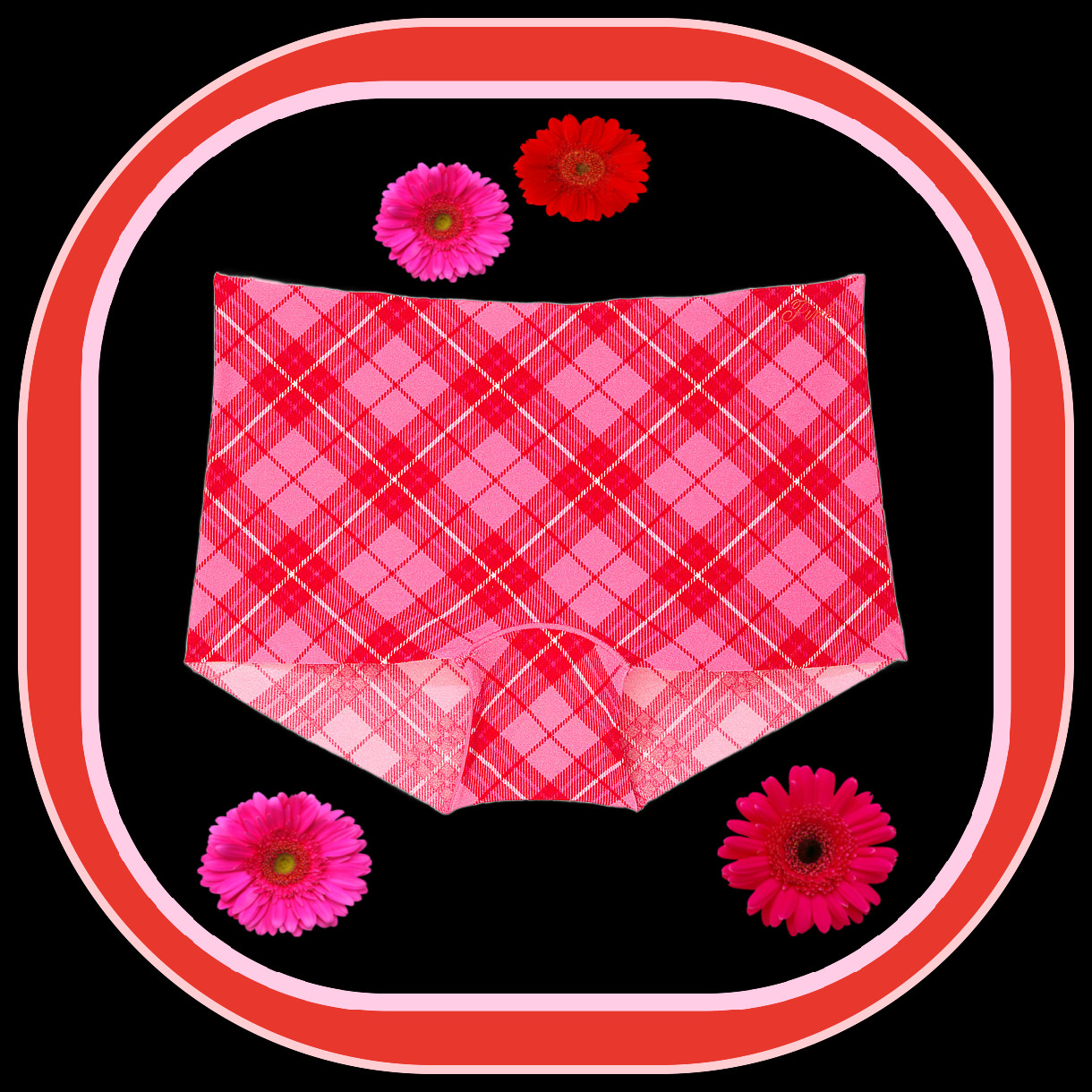 M NO SHOW Hot Pink Red Plaid Stretch Victorias Secret PINK Boyshort Brief Pantie