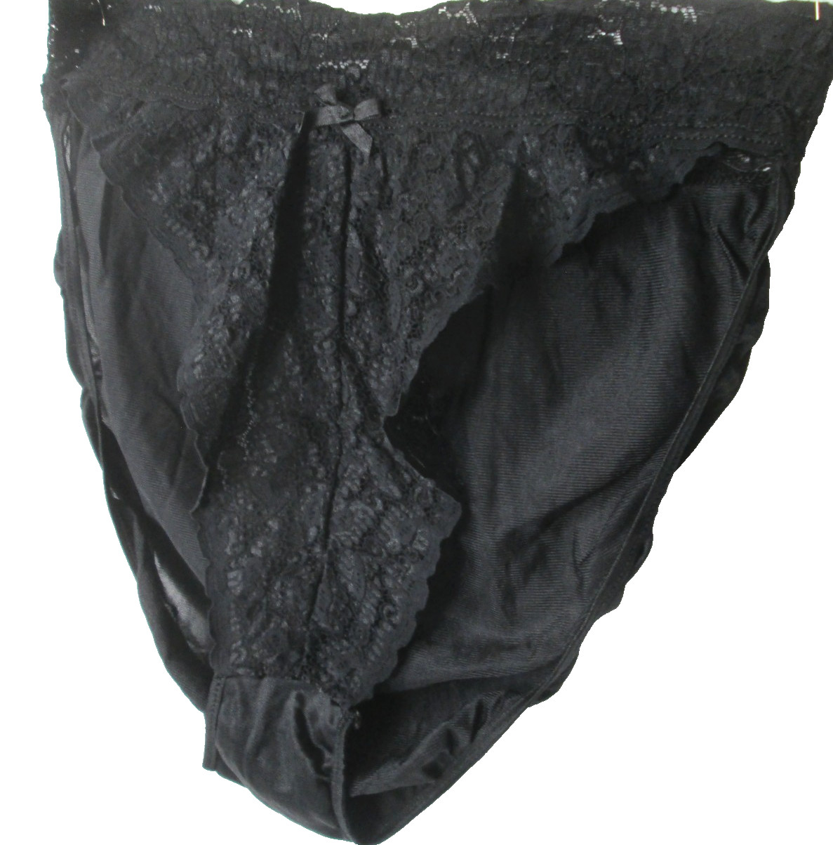 Vintage Sears Frilly Black Lace Sheer Bum High Cut French Lace Panty Size 9/2XL