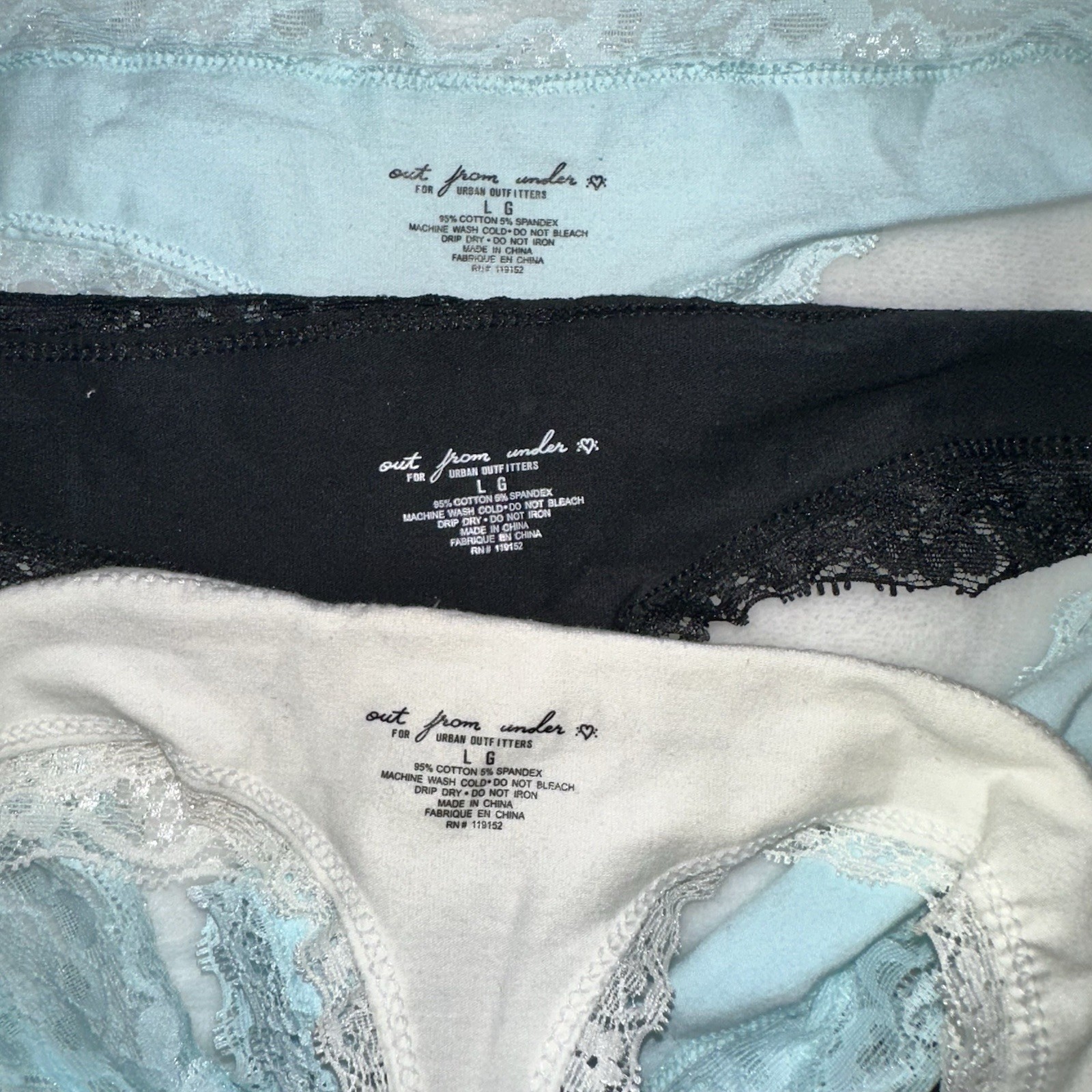NWT URBAN OUTFITTERS THONG LACE TRIM AND WAISTBAND SIZE LARGE 3 IN SET