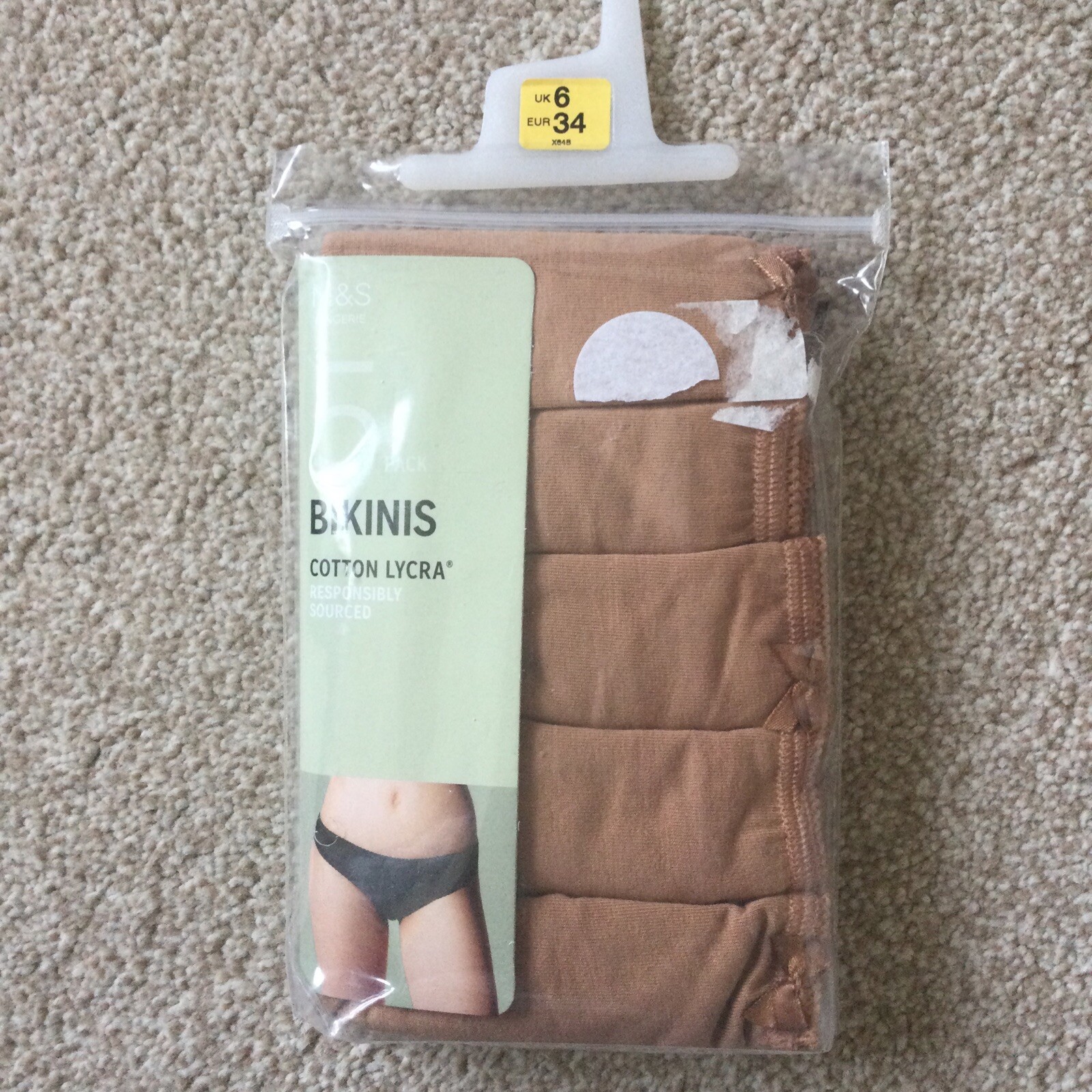 M&S 5 Pack Size 6 Cotton Lycra Bikinis Knickers StayNew Rich Amber