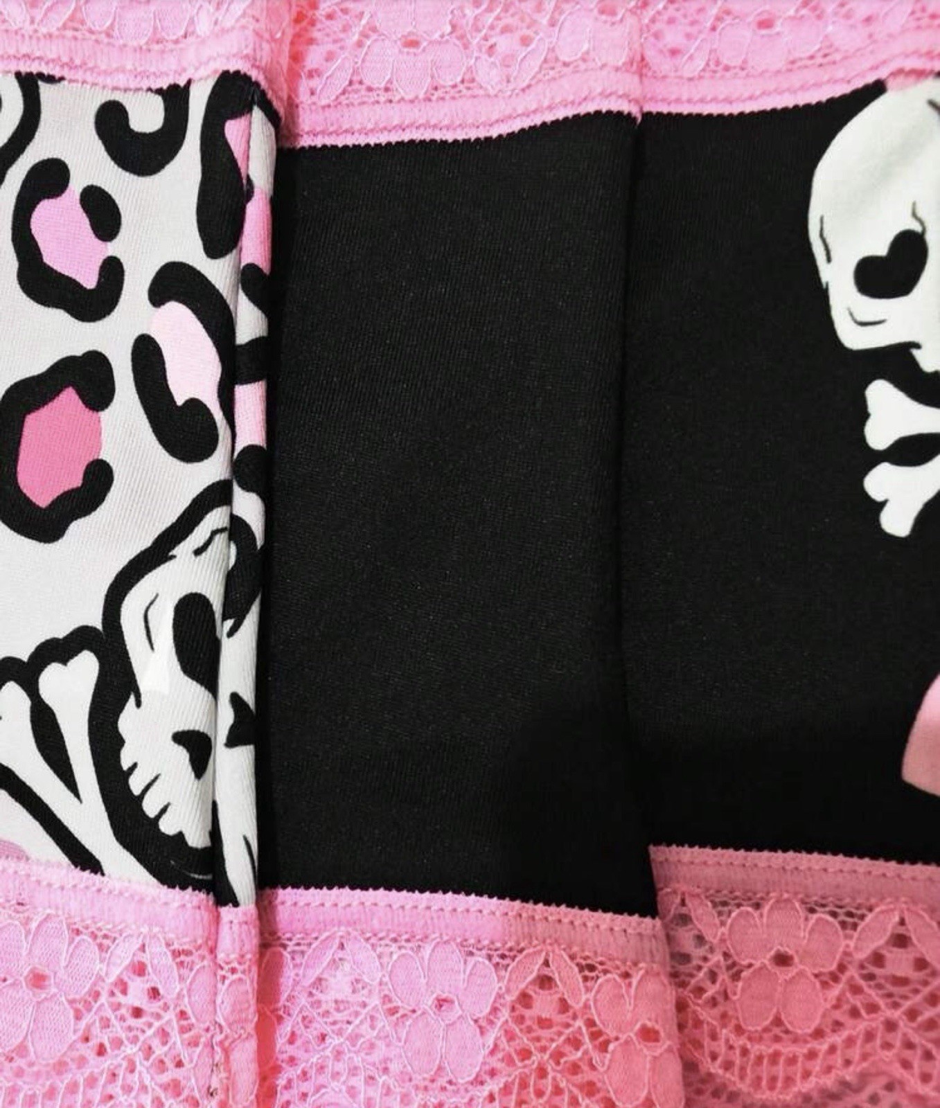 Women’s Teens Goth Punk Skulls Leopard Briefs Panty Pink Black White 3Pcs. XL