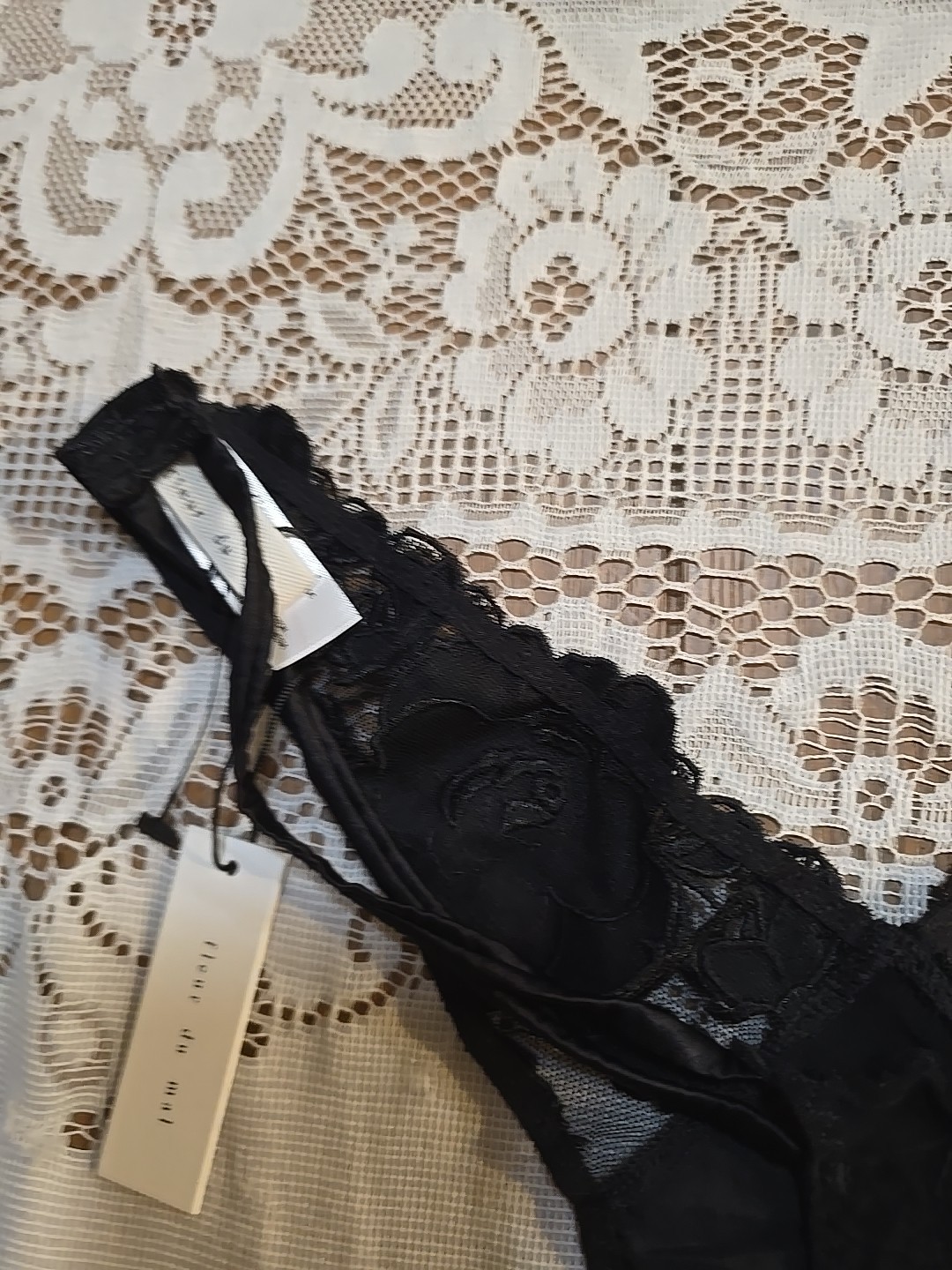 FLEUR DU MAL ROSE LOGO Embroidered Thong Medium Size 3 Black New