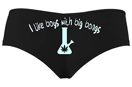 Knaughty Knickers I Like Boys with Big Bongs Pot Weed Black Boyshort Panties