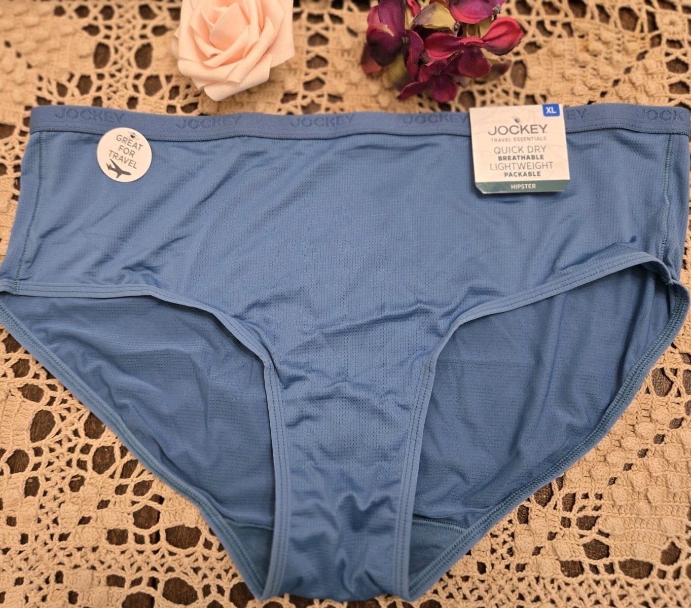 RARE XL JOCKEY LOGO TRAVEL QUICK DRY Packable Hi-Cut Hipster Panty NWOT