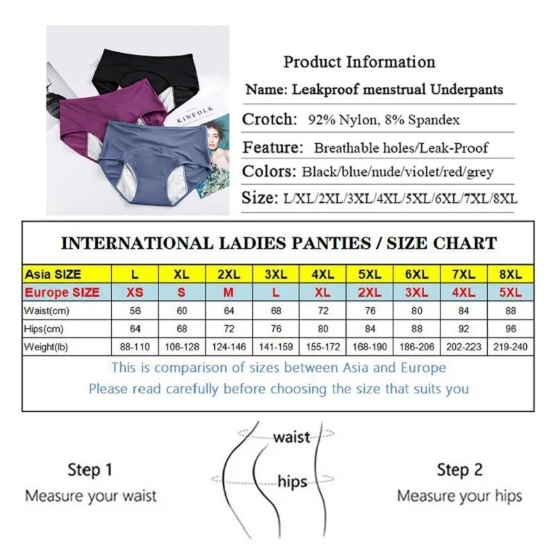 Women 5Pc Leakproof Underwear Incontinence Protective Discreet Leak Proof Pants