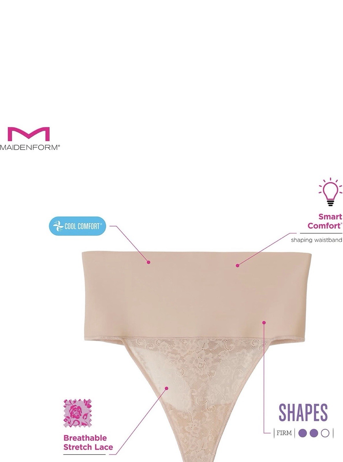 Maidenform Tame Your Tummy Lace Thong Panty Underwear Women’s Size M Beige