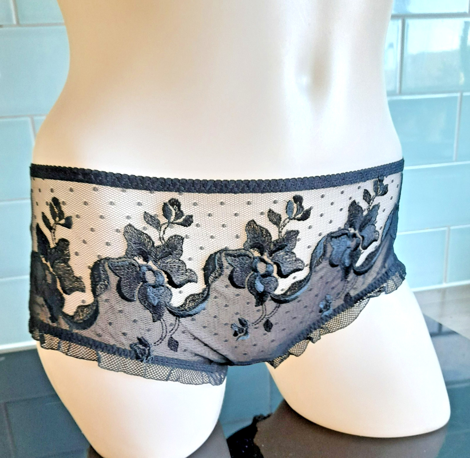 Verde Veronica ALLURE Black Floral Embroidered Mesh Deep Culotte