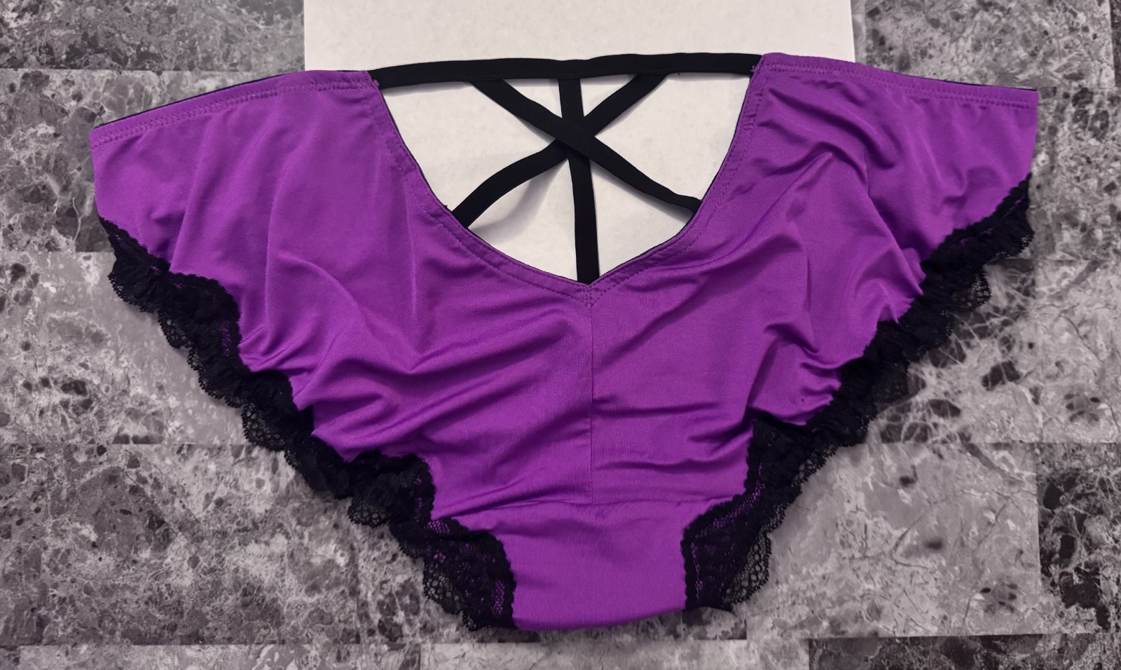 NWT CACIQUE LANE BRYANT 18/20 SMOOTH LILAC BLACK LACE STRAPPY BIKINI PANTIES